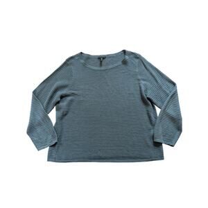 EILEEN FISHER Blue Cotton Linen Ribbed Long Sleeve Size XL